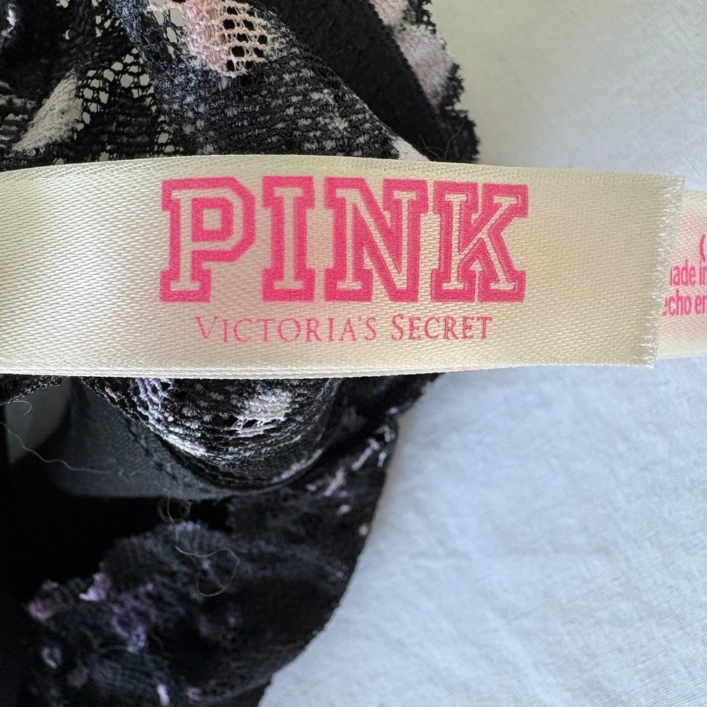 Victoria's Secret PINK Lace Bralette Black Floral Splatter Lightly Lined Medium - Picture 5 of 16